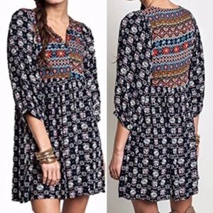 Umgee Boho Babydoll Patterned Festival Dress L